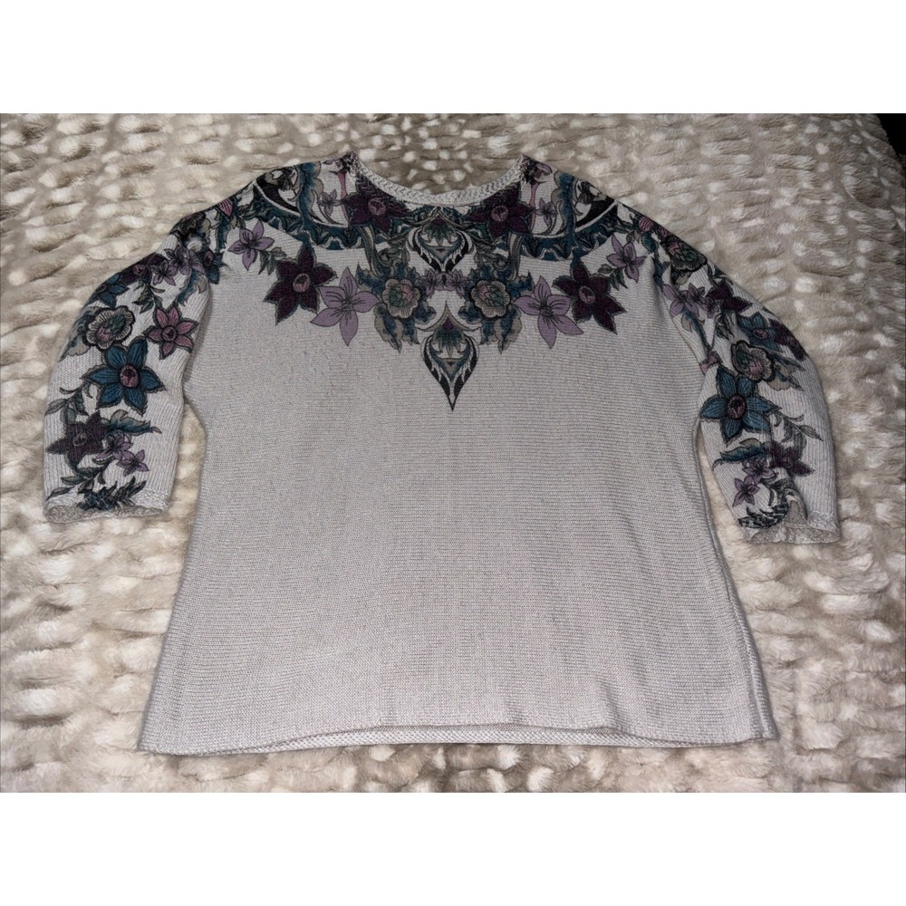 Chico's Gray Sweater Floral Design Womens Size 3 US XL